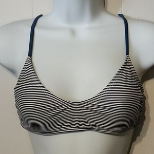 Xhiliration Striped Bikini Top Lace Up Back‎ Blue White Medium A529